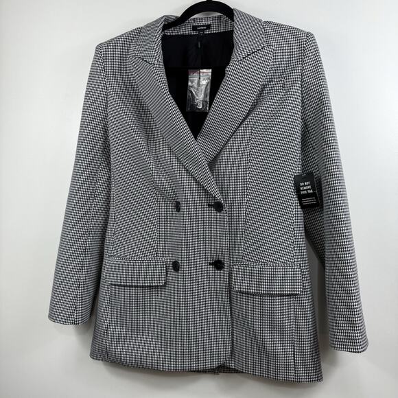 Express New Black White Houndstooth Blazer Small Double Breasted Academia Office - Picture 13 of 13